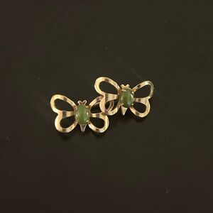 Vintage Gold Tone and Green Two Butterfly Brooch